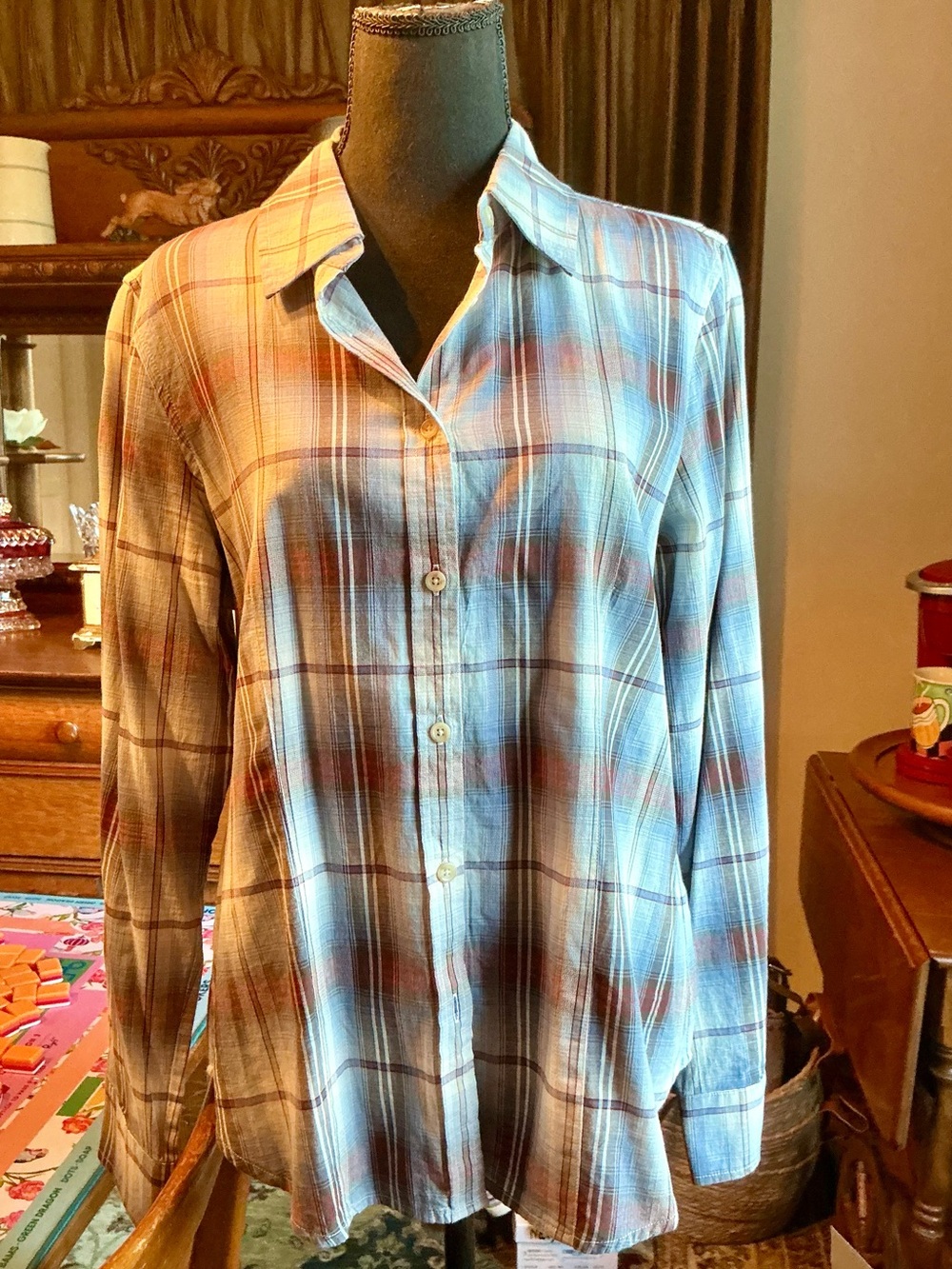 Pendleton Plaid Button-Down Shirt in Blue and Brown Tones